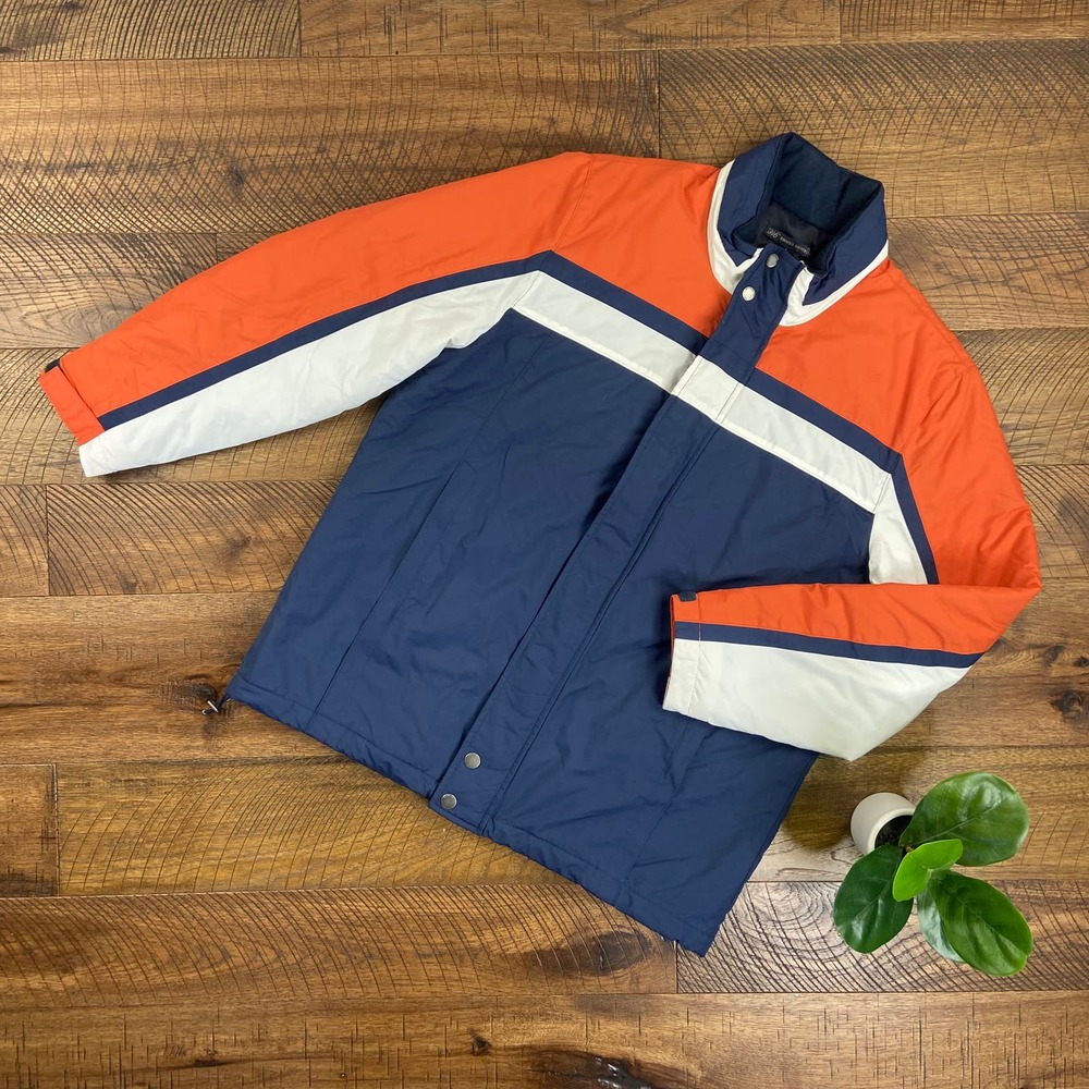 BROOKS BROTHERS L 346 primaloft insulated tuck away hood colorblock coat